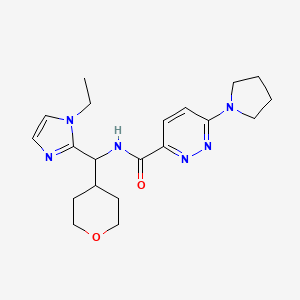 molecular formula C20H28N6O2 B7224616 N-[(1-ethylimidazol-2-yl)-(oxan-4-yl)methyl]-6-pyrrolidin-1-ylpyridazine-3-carboxamide 