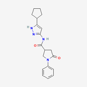 molecular formula C19H22N4O2 B7224987 N-(5-cyclopentyl-1H-pyrazol-3-yl)-5-oxo-1-phenylpyrrolidine-3-carboxamide 
