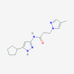 molecular formula C15H21N5O B7224998 N-(5-cyclopentyl-1H-pyrazol-3-yl)-3-(4-methylpyrazol-1-yl)propanamide 
