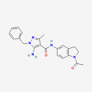 molecular formula C22H23N5O2 B7225021 N-(1-acetyl-2,3-dihydroindol-5-yl)-5-amino-1-benzyl-3-methylpyrazole-4-carboxamide 