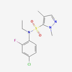 molecular formula C13H15ClFN3O2S B7225201 N-(4-chloro-2-fluorophenyl)-N-ethyl-2,4-dimethylpyrazole-3-sulfonamide 