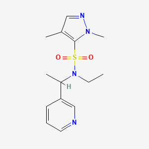 molecular formula C14H20N4O2S B7225318 N-ethyl-2,4-dimethyl-N-(1-pyridin-3-ylethyl)pyrazole-3-sulfonamide 