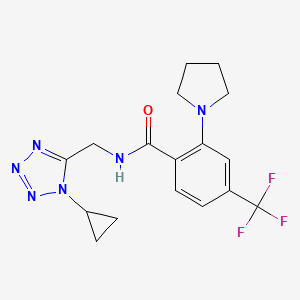 molecular formula C17H19F3N6O B7225678 N-[(1-cyclopropyltetrazol-5-yl)methyl]-2-pyrrolidin-1-yl-4-(trifluoromethyl)benzamide 