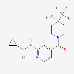 molecular formula C16H18F3N3O3 B7225782 N-[4-[4-hydroxy-4-(trifluoromethyl)piperidine-1-carbonyl]pyridin-2-yl]cyclopropanecarboxamide 