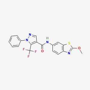 molecular formula C19H13F3N4O2S B7225928 N-(2-methoxy-1,3-benzothiazol-6-yl)-1-phenyl-5-(trifluoromethyl)pyrazole-4-carboxamide 