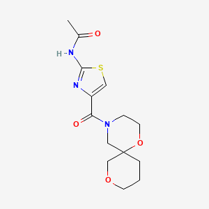 molecular formula C14H19N3O4S B7226126 N-[4-(1,8-dioxa-4-azaspiro[5.5]undecane-4-carbonyl)-1,3-thiazol-2-yl]acetamide 