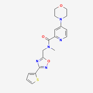 molecular formula C18H19N5O3S B7226127 N-methyl-4-morpholin-4-yl-N-[(3-thiophen-2-yl-1,2,4-oxadiazol-5-yl)methyl]pyridine-2-carboxamide 