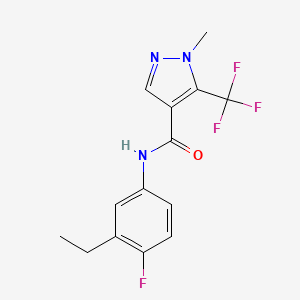 molecular formula C14H13F4N3O B7226152 N-(3-ethyl-4-fluorophenyl)-1-methyl-5-(trifluoromethyl)pyrazole-4-carboxamide 