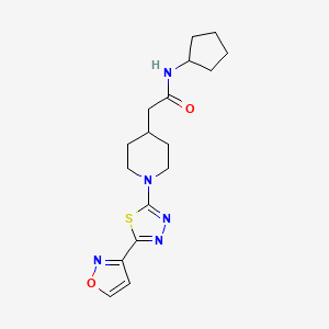 molecular formula C17H23N5O2S B7226285 N-cyclopentyl-2-[1-[5-(1,2-oxazol-3-yl)-1,3,4-thiadiazol-2-yl]piperidin-4-yl]acetamide 