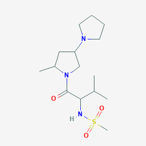 molecular formula C15H29N3O3S B7226472 N-[3-methyl-1-(2-methyl-4-pyrrolidin-1-ylpyrrolidin-1-yl)-1-oxobutan-2-yl]methanesulfonamide 