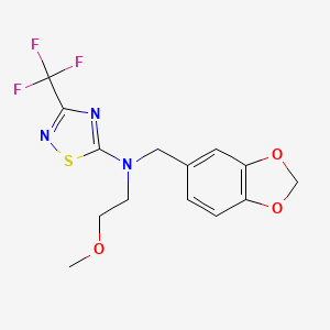 molecular formula C14H14F3N3O3S B7226533 N-(1,3-benzodioxol-5-ylmethyl)-N-(2-methoxyethyl)-3-(trifluoromethyl)-1,2,4-thiadiazol-5-amine 
