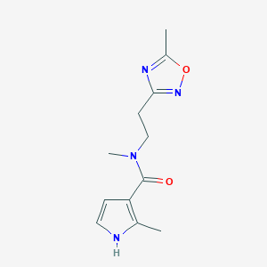molecular formula C12H16N4O2 B7226855 N,2-dimethyl-N-[2-(5-methyl-1,2,4-oxadiazol-3-yl)ethyl]-1H-pyrrole-3-carboxamide 