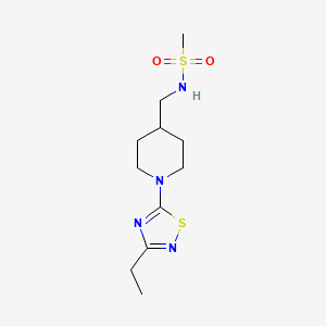 molecular formula C11H20N4O2S2 B7226914 N-[[1-(3-ethyl-1,2,4-thiadiazol-5-yl)piperidin-4-yl]methyl]methanesulfonamide 