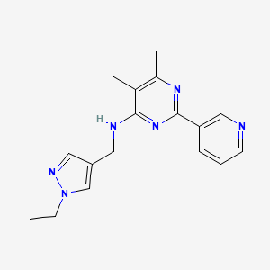 molecular formula C17H20N6 B7226949 N-[(1-ethylpyrazol-4-yl)methyl]-5,6-dimethyl-2-pyridin-3-ylpyrimidin-4-amine 