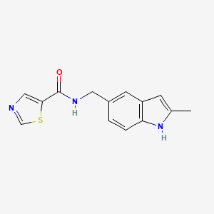 molecular formula C14H13N3OS B7227010 N-[(2-methyl-1H-indol-5-yl)methyl]-1,3-thiazole-5-carboxamide 