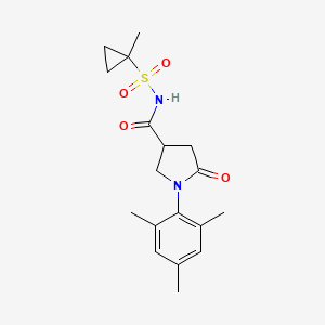 molecular formula C18H24N2O4S B7227413 N-(1-methylcyclopropyl)sulfonyl-5-oxo-1-(2,4,6-trimethylphenyl)pyrrolidine-3-carboxamide 