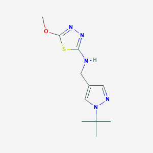 molecular formula C11H17N5OS B7227652 N-[(1-tert-butylpyrazol-4-yl)methyl]-5-methoxy-1,3,4-thiadiazol-2-amine 