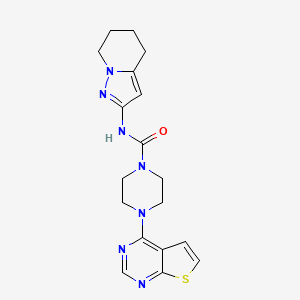 molecular formula C18H21N7OS B7227673 N-(4,5,6,7-tetrahydropyrazolo[1,5-a]pyridin-2-yl)-4-thieno[2,3-d]pyrimidin-4-ylpiperazine-1-carboxamide 