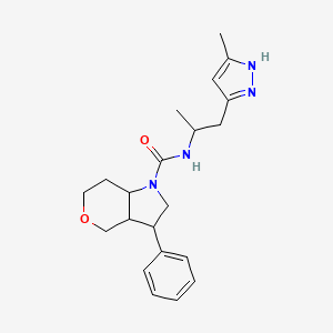 molecular formula C21H28N4O2 B7227738 N-[1-(5-methyl-1H-pyrazol-3-yl)propan-2-yl]-3-phenyl-3,3a,4,6,7,7a-hexahydro-2H-pyrano[4,3-b]pyrrole-1-carboxamide 