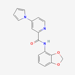 molecular formula C17H13N3O3 B7227799 N-(1,3-benzodioxol-4-yl)-4-pyrrol-1-ylpyridine-2-carboxamide 