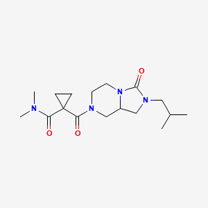 molecular formula C17H28N4O3 B7227879 N,N-dimethyl-1-[2-(2-methylpropyl)-3-oxo-5,6,8,8a-tetrahydro-1H-imidazo[1,5-a]pyrazine-7-carbonyl]cyclopropane-1-carboxamide 