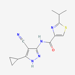 molecular formula C14H15N5OS B7228000 N-(4-cyano-5-cyclopropyl-1H-pyrazol-3-yl)-2-propan-2-yl-1,3-thiazole-4-carboxamide 