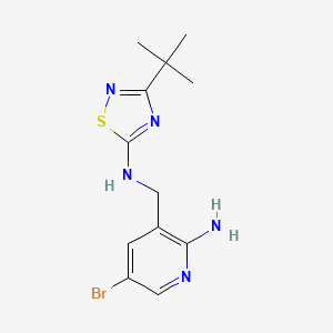 molecular formula C12H16BrN5S B7228204 N-[(2-amino-5-bromopyridin-3-yl)methyl]-3-tert-butyl-1,2,4-thiadiazol-5-amine 