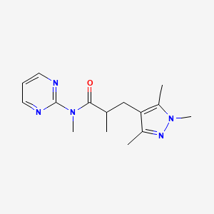 molecular formula C15H21N5O B7228546 N,2-dimethyl-N-pyrimidin-2-yl-3-(1,3,5-trimethylpyrazol-4-yl)propanamide 