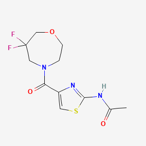 molecular formula C11H13F2N3O3S B7228831 N-[4-(6,6-difluoro-1,4-oxazepane-4-carbonyl)-1,3-thiazol-2-yl]acetamide 