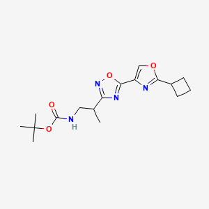 molecular formula C17H24N4O4 B7228866 tert-butyl N-[2-[5-(2-cyclobutyl-1,3-oxazol-4-yl)-1,2,4-oxadiazol-3-yl]propyl]carbamate 