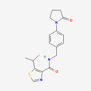 molecular formula C18H21N3O2S B7229273 N-[[4-(2-oxopyrrolidin-1-yl)phenyl]methyl]-5-propan-2-yl-1,3-thiazole-4-carboxamide 