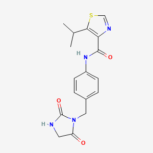 molecular formula C17H18N4O3S B7229408 N-[4-[(2,5-dioxoimidazolidin-1-yl)methyl]phenyl]-5-propan-2-yl-1,3-thiazole-4-carboxamide 