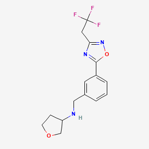 molecular formula C15H16F3N3O2 B7229505 N-[[3-[3-(2,2,2-trifluoroethyl)-1,2,4-oxadiazol-5-yl]phenyl]methyl]oxolan-3-amine 