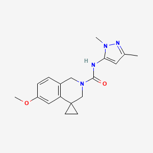 molecular formula C18H22N4O2 B7229519 N-(2,5-dimethylpyrazol-3-yl)-6-methoxyspiro[1,3-dihydroisoquinoline-4,1'-cyclopropane]-2-carboxamide 