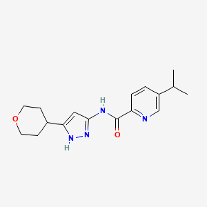 molecular formula C17H22N4O2 B7229725 N-[5-(oxan-4-yl)-1H-pyrazol-3-yl]-5-propan-2-ylpyridine-2-carboxamide 