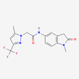 molecular formula C16H15F3N4O2 B7229809 N-(1-methyl-2-oxo-3H-indol-5-yl)-2-[5-methyl-3-(trifluoromethyl)pyrazol-1-yl]acetamide 