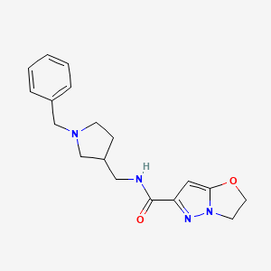 molecular formula C18H22N4O2 B7229839 N-[(1-benzylpyrrolidin-3-yl)methyl]-2,3-dihydropyrazolo[5,1-b][1,3]oxazole-6-carboxamide 