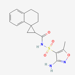 molecular formula C17H19N3O4S B7229882 N-[(3-amino-5-methyl-1,2-oxazol-4-yl)sulfonyl]spiro[2,3-dihydro-1H-naphthalene-4,2'-cyclopropane]-1'-carboxamide 