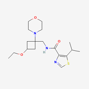 molecular formula C18H29N3O3S B7230099 N-[(3-ethoxy-1-morpholin-4-ylcyclobutyl)methyl]-5-propan-2-yl-1,3-thiazole-4-carboxamide 
