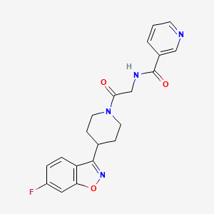 molecular formula C20H19FN4O3 B7230378 N-[2-[4-(6-fluoro-1,2-benzoxazol-3-yl)piperidin-1-yl]-2-oxoethyl]pyridine-3-carboxamide 