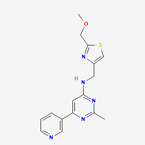 molecular formula C16H17N5OS B7230607 N-[[2-(methoxymethyl)-1,3-thiazol-4-yl]methyl]-2-methyl-6-pyridin-3-ylpyrimidin-4-amine 