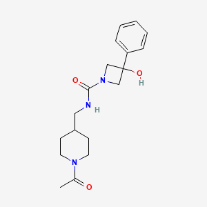 molecular formula C18H25N3O3 B7230983 N-[(1-acetylpiperidin-4-yl)methyl]-3-hydroxy-3-phenylazetidine-1-carboxamide 