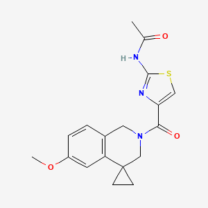 molecular formula C18H19N3O3S B7231067 N-[4-(6-methoxyspiro[1,3-dihydroisoquinoline-4,1'-cyclopropane]-2-carbonyl)-1,3-thiazol-2-yl]acetamide 