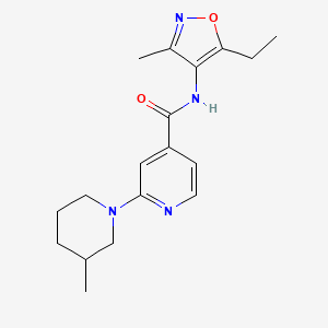 molecular formula C18H24N4O2 B7231190 N-(5-ethyl-3-methyl-1,2-oxazol-4-yl)-2-(3-methylpiperidin-1-yl)pyridine-4-carboxamide 