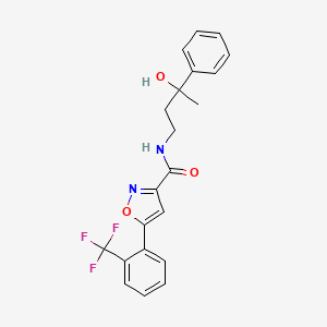 molecular formula C21H19F3N2O3 B7231231 N-(3-hydroxy-3-phenylbutyl)-5-[2-(trifluoromethyl)phenyl]-1,2-oxazole-3-carboxamide 