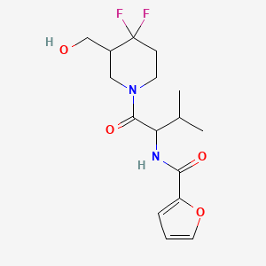 molecular formula C16H22F2N2O4 B7231370 N-[1-[4,4-difluoro-3-(hydroxymethyl)piperidin-1-yl]-3-methyl-1-oxobutan-2-yl]furan-2-carboxamide 