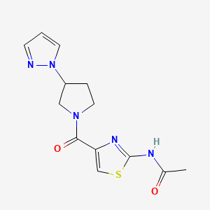molecular formula C13H15N5O2S B7231486 N-[4-(3-pyrazol-1-ylpyrrolidine-1-carbonyl)-1,3-thiazol-2-yl]acetamide 