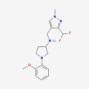 molecular formula C17H22F2N4O B7231615 N-[[3-(difluoromethyl)-1-methylpyrazol-4-yl]methyl]-1-(2-methoxyphenyl)pyrrolidin-3-amine 