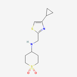 molecular formula C12H18N2O2S2 B7231655 N-[(4-cyclopropyl-1,3-thiazol-2-yl)methyl]-1,1-dioxothian-4-amine 