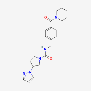 molecular formula C21H27N5O2 B7231698 N-[[4-(piperidine-1-carbonyl)phenyl]methyl]-3-pyrazol-1-ylpyrrolidine-1-carboxamide 